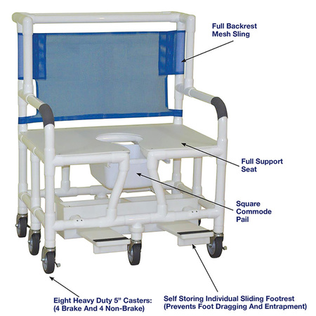MJM INTERNAITONAL Bariatric Shower Chair 8 Caster W/ Footrest, Standard Mesh - R.Blue MJM-131-5HD-DB-SM-RB